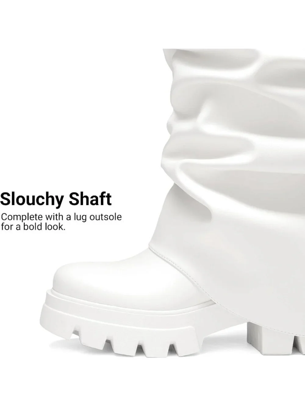 Women's White Platform Fold Over Slouch Mid Calf Fashion Y2K Knee High Boots